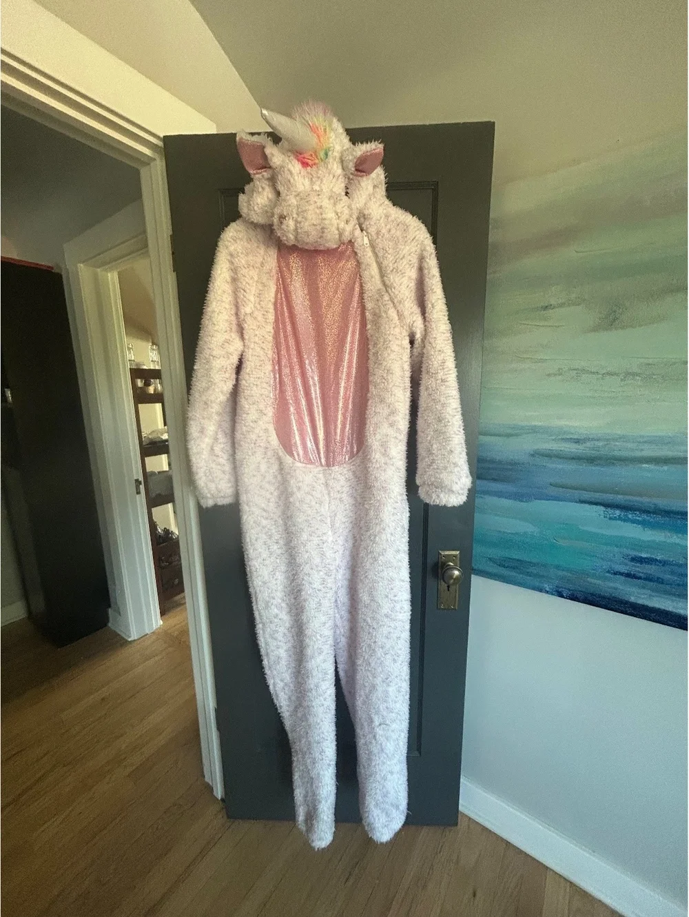 Unicorn One Piece Pajama Costume with Hood and Wings Adult Unisex